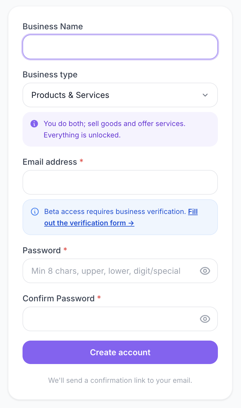 Nezbase signup form